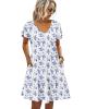 imageHOTOUCH Womens Casual Summer Dress with Pockets V Neck Ruffle Sleeve ALine DressesWhiteblue Floral