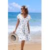 imageHOTOUCH Womens Casual Summer Dress with Pockets V Neck Ruffle Sleeve ALine DressesWhiteblue Floral