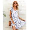 imageHOTOUCH Womens Casual Summer Dress with Pockets V Neck Ruffle Sleeve ALine DressesWhiteblue Floral