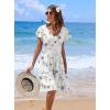 imageHOTOUCH Womens Casual Summer Dress with Pockets V Neck Ruffle Sleeve ALine DressesWhiteprinted