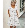 imageHOTOUCH Womens Casual Summer Dress with Pockets V Neck Ruffle Sleeve ALine DressesWhiteprinted