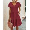 imageHOTOUCH Womens Casual Summer Dress with Pockets V Neck Ruffle Sleeve ALine DressesWine Red
