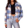 imageHOTOUCH Womens Flannels Fall Cropped Shacket Plaid Jacket Long Sleeve Button Down Coat 2025 Fall Fashion Trendy OutfitsBlue Black Flannel