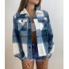 imageHOTOUCH Womens Flannels Fall Cropped Shacket Plaid Jacket Long Sleeve Button Down Coat 2025 Fall Fashion Trendy OutfitsBlue White Flannel