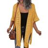 imageHOTOUCH Womens Knit Cardigan Open Front Outwear Hollow Out Crochet Tassel Lightweight Kimonos Sweater SXXLYellow