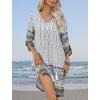imageHOTOUCH Womens Vintage Ethnic Style Printed Tassel Tie Neck Loose Fit Bohemian Tunic Dress White L