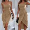 imageHOTOUCH Womens Wrap Tie Side Bodycon Midi Dress Scoop Neck Sleeveless Ruched Asymmetrical Tank Dresses