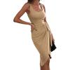 imageHOTOUCH Womens Wrap Tie Side Bodycon Midi Dress Scoop Neck Sleeveless Ruched Asymmetrical Tank Dresses