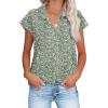 imageHOTOUCH Womens Button Down Shirt Casual V Neck Cap Sleeve Blouses Summer Cotton Collared Tops S3XLFloral Green