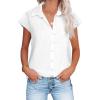 imageHOTOUCH Womens Button Down Shirt Casual V Neck Cap Sleeve Blouses Summer Cotton Collared Tops S3XLWhite