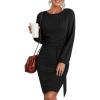 imageHOTOUCH Womens Casual Knit Dress Long Lantern Sleeve Fall Bodycon Dress Crewneck Tie Waist Rib Knitted Sweater DressesBlack