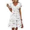 imageHOTOUCH Womens Casual Summer Dress with Pockets V Neck Ruffle Sleeve ALine DressesWhiteprinted