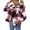imageHOTOUCH Womens Flannels Fall Cropped Shacket Plaid Jacket Long Sleeve Button Down Coat 2025 Fall Fashion Trendy OutfitsRed Flannel