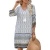 imageHOTOUCH Womens Vintage Ethnic Style Printed Tassel Tie Neck Loose Fit Bohemian Tunic Dress White L