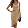 imageHOTOUCH Womens Wrap Tie Side Bodycon Midi Dress Scoop Neck Sleeveless Ruched Asymmetrical Tank Dresses