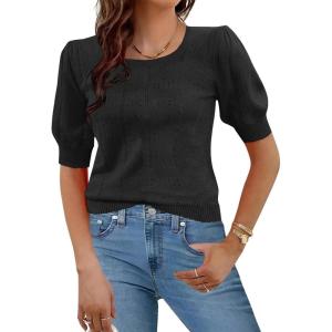 imageHOTOUCH Sweaters for Women 2025 Fall Trendy Tops Casual Puff Sleeve Square Neck Cute Tunic Pullover Blouses XSXXLBlack