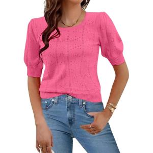 imageHOTOUCH Sweaters for Women 2025 Fall Trendy Tops Casual Puff Sleeve Square Neck Cute Tunic Pullover Blouses XSXXLWatermelon Red
