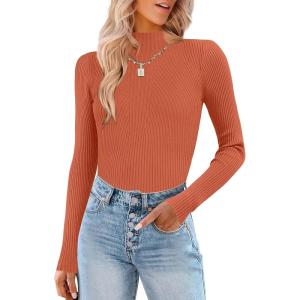 imageHOTOUCH Women Turtleneck Tops Mock Neck Sweater Ribbed Knit Basic Casual Long Sleeve Shirt Fall Winter Clothing 2025 TrendyCaramel