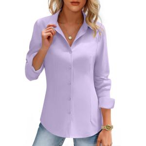 imageHOTOUCH Womens Button Down Shirts Long Sleeve Dress Shirt Slim Fitted Work Tops Collared Dressy Casual Business BlousesLight Purple