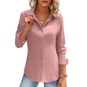 imageHOTOUCH Womens Button Down Shirts Long Sleeve Dress Shirt Slim Fitted Work Tops Collared Dressy Casual Business BlousesPurplish Red