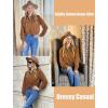imageHOTOUCH Waffle Button Down Shirts for Women Dressy Casual Work Shacket V Neck Long Sleeve Lightweight Tops with PocketCoffee