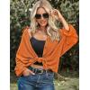 imageHOTOUCH Waffle Button Down Shirts for Women Dressy Casual Work Shacket V Neck Long Sleeve Lightweight Tops with PocketOrange