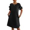imageHOTOUCH Women Dresses Summer Short Petal Sleeve Round Neck Tshirt Dress with Pockets Casuse Loose Tunic DressBlackS Small