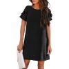 imageHOTOUCH Women Dresses Summer Short Petal Sleeve Round Neck Tshirt Dress with Pockets Casuse Loose Tunic DressBlackS Small