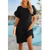 imageHOTOUCH Women Dresses Summer Short Petal Sleeve Round Neck Tshirt Dress with Pockets Casuse Loose Tunic DressBlackS Small
