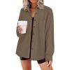 imageHOTOUCH Waffle Button Down Shirts for Women Dressy Casual Work Shacket V Neck Long Sleeve Lightweight Tops with PocketOlive Green