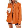 imageHOTOUCH Waffle Button Down Shirts for Women Dressy Casual Work Shacket V Neck Long Sleeve Lightweight Tops with PocketOrange