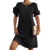 imageHOTOUCH Women Dresses Summer Short Petal Sleeve Round Neck Tshirt Dress with Pockets Casuse Loose Tunic DressBlackS Small