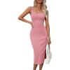 imageHOTOUCH Womens Summer Bodycon Dress Square Neck Sleeveless Midi Tank Sundress Sexy Ribbed Side Slit Party Dresses
