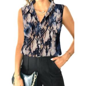 imageHOTOUCH Womens Sleeveless Button Down Shirt Tops V Neck Business Casual Collared Blouses Tank TopTiedyeing Gold