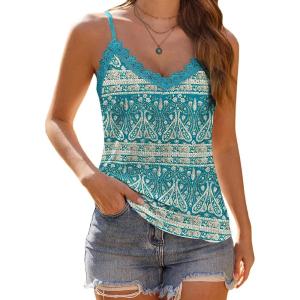 imageHOTOUCH Camisole for Women V Neck Spaghetti Strap Tank Tops Sleeveless Blouses Loose Fit6floral Lake Blue