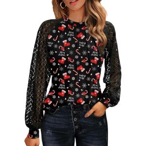 imageHOTOUCH Womens Lace ShortLong Sleeve Tops Fall Dressy Casual Blouses Business Work Shirts Fashion Clothe Trendy OutfitsAchristmas