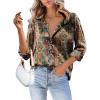 imageHOTOUCH Women Satin Silk Button Down Shirt Ladies Long Sleeve Tops V Neck Loose Blouse Dressy Business Casual Work Tunic FallTribal Bloom Paisley