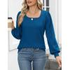 imageHOTOUCH Sweaters for Women 2025 Fall Trendy Tops Casual Puff Sleeve Square Neck Cute Tunic Pullover Blouses XSXXLDark Blue