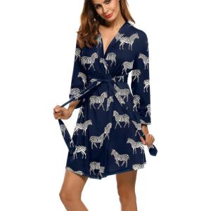 imageHOTOUCH Womens Robe Lightweight Short Knit Bathrobe Soft Ladies Sleepwear with PocketsP Zebra