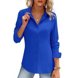 imageHOTOUCH Womens Button Down Shirts Long Sleeve Dress Shirt Slim Fitted Work Tops Collared Dressy Casual Business BlousesRoyal Blue