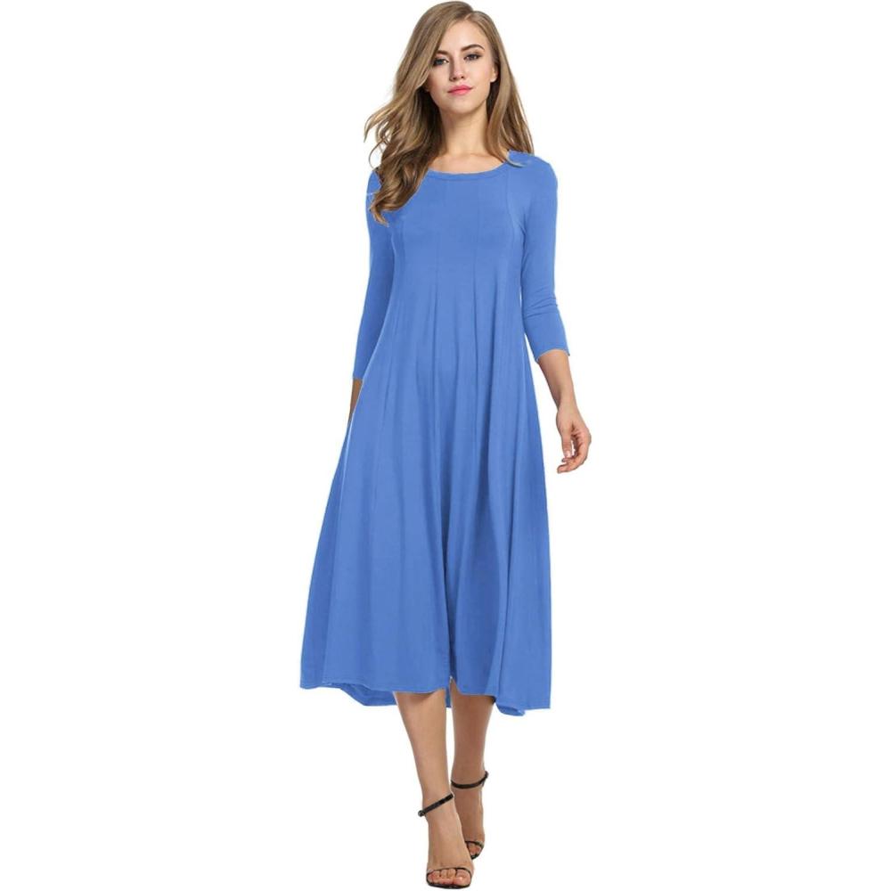 imageHOTOUCH Womens 34 Sleeve Aline and Flare Midi Long DressLight Blue