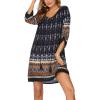 imageHOTOUCH Women Casual Beach Summer Dress Boho Tassel Tie Neck 34 Long Sleeve Short Floral Print Flowy Cover Up SundressesNavy Blue Ethnic