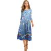 imageHOTOUCH Womens 34 Sleeve Aline and Flare Midi Long DressBlue Floral 02