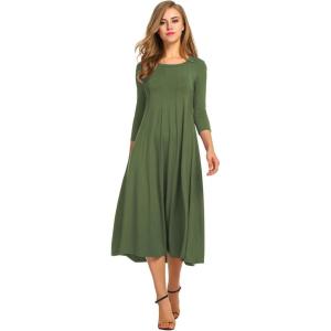 imageHOTOUCH Womens 34 Sleeve Aline and Flare Midi Long DressArmy Green New