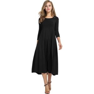 imageHOTOUCH Womens 34 Sleeve Aline and Flare Midi Long DressBlack