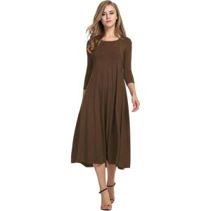imageHOTOUCH Womens 34 Sleeve Aline and Flare Midi Long DressBrown