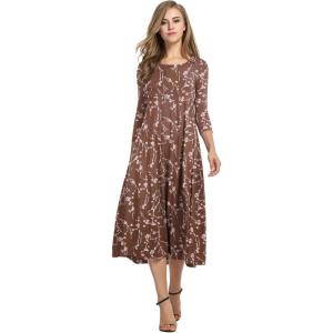 imageHOTOUCH Womens 34 Sleeve Aline and Flare Midi Long DressBrown Floral