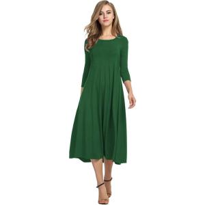imageHOTOUCH Womens 34 Sleeve Aline and Flare Midi Long DressDark Green