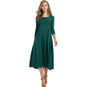 imageHOTOUCH Womens 34 Sleeve Aline and Flare Midi Long DressDeep Green