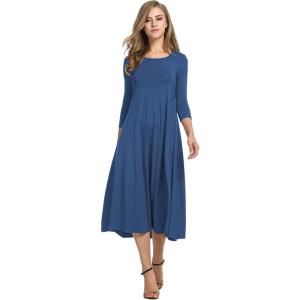 imageHOTOUCH Womens 34 Sleeve Aline and Flare Midi Long DressDeep Sky Blue